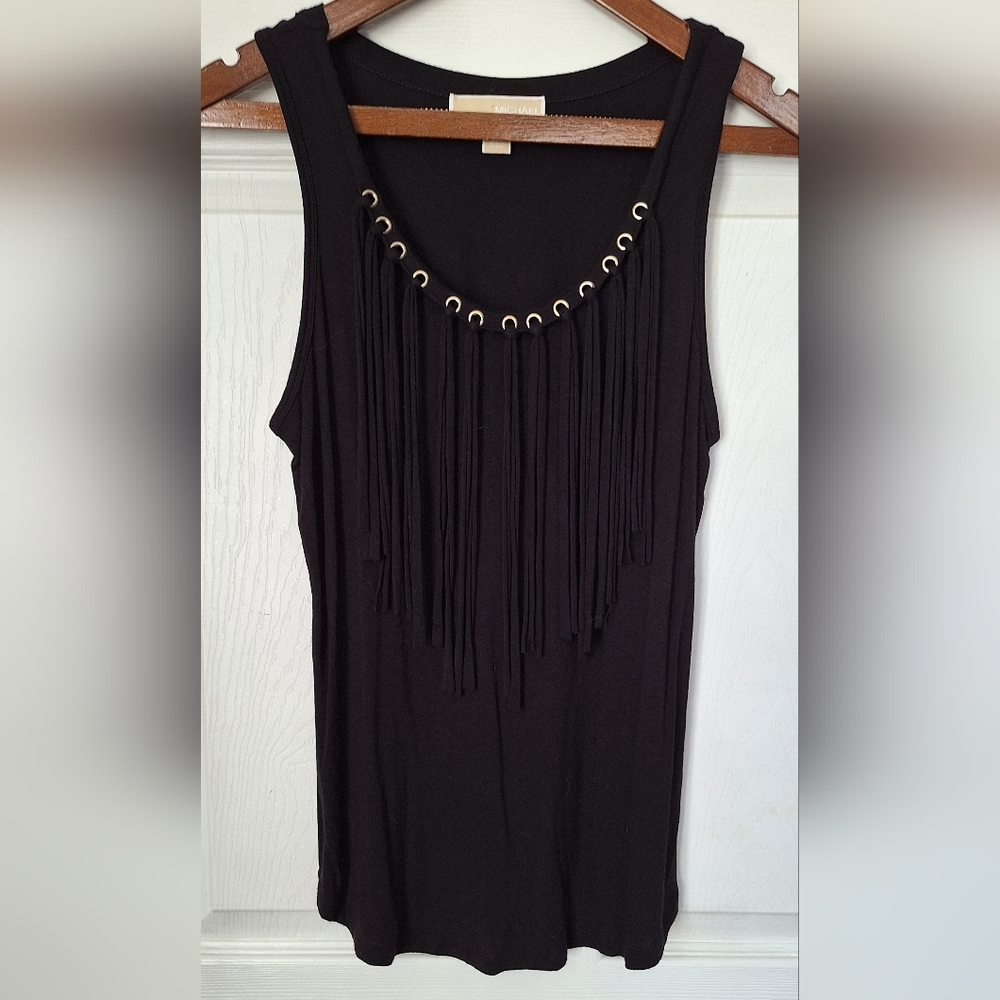 Michael Kors Black Fringe Tank Top Sleeveless Boho Festival Size Small